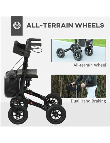HOMCOM Folding Rollator Walker with Padded Seat, Backrest, Lightweight Walking Frame with Storage Bag, Dual Brakes, All-terrain 