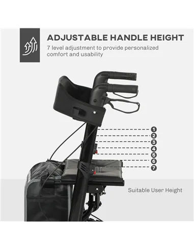 HOMCOM Folding Rollator Walker with Padded Seat, Backrest, Lightweight Walking Frame with Storage Bag, Dual Brakes, All-terrain 