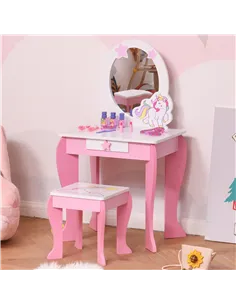 HOMCOM Kids Dressing Table with Mirror, Stool, Pink 2