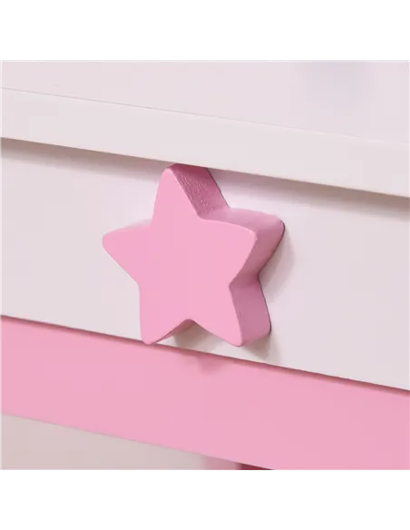 HOMCOM Kids Dressing Table with Mirror, Stool, Pink