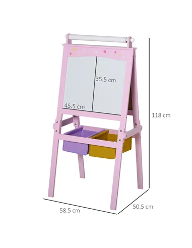 HOMCOM Kids Easel 3 in 1 Wooden Art Easel with Paper Roll Double-Sided Chalkboard & Whiteboard with Storage Baskets for Toddler 