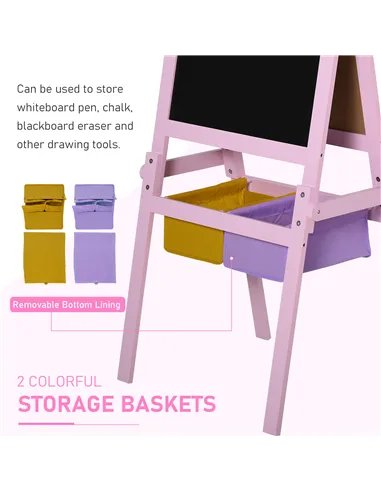 HOMCOM Kids Easel 3 in 1 Wooden Art Easel with Paper Roll Double-Sided Chalkboard & Whiteboard with Storage Baskets for Toddler 