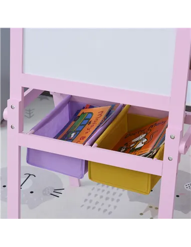 HOMCOM Kids Easel 3 in 1 Wooden Art Easel with Paper Roll Double-Sided Chalkboard & Whiteboard with Storage Baskets for Toddler 