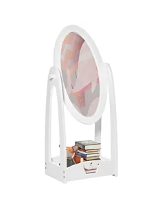 HOMCOM Free Standing Full Length Mirror, Child's Dressing Mirror with storage shelf, Children's White Bedroom Furniture 360° Rot