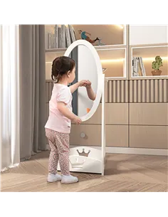 HOMCOM Free Standing Full Length Mirror, Child's Dressing Mirror with storage shelf, Children's White Bedroom Furniture 360° Rot 2