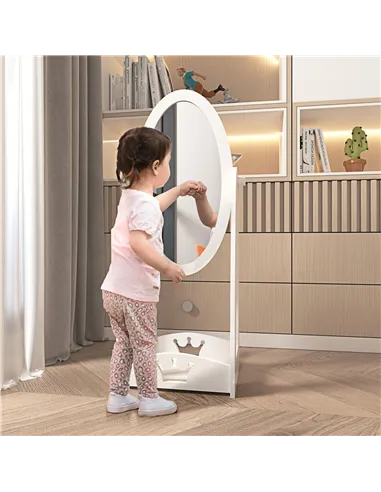 HOMCOM Free Standing Full Length Mirror, Child's Dressing Mirror with storage shelf, Children's White Bedroom Furniture 360° Rot
