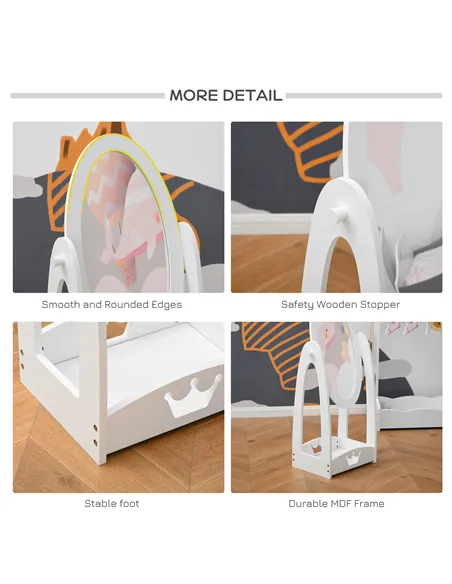 HOMCOM Free Standing Full Length Mirror, Child's Dressing Mirror with storage shelf, Children's White Bedroom Furniture 360° Rot
