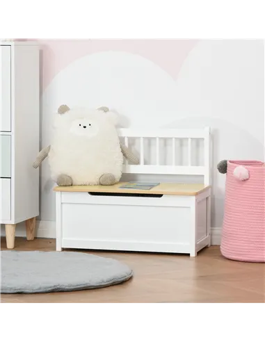 HOMCOM 2 In 1 Wooden Toy Box, Seat Storage Bench, Storage Chest Cabinet Organiser, with Safety Pneumatic Rod