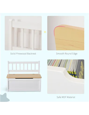 HOMCOM 2 In 1 Wooden Toy Box, Seat Storage Bench, Storage Chest Cabinet Organiser, with Safety Pneumatic Rod