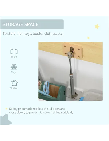 HOMCOM 2 In 1 Wooden Toy Box, Seat Storage Bench, Storage Chest Cabinet Organiser, with Safety Pneumatic Rod