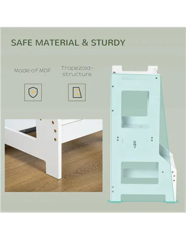HOMCOM 2 in 1 Kids Kitchen Step Stool with Safety Rail Toddler Steps with Chalkboard for Kitchen Bathroom, White