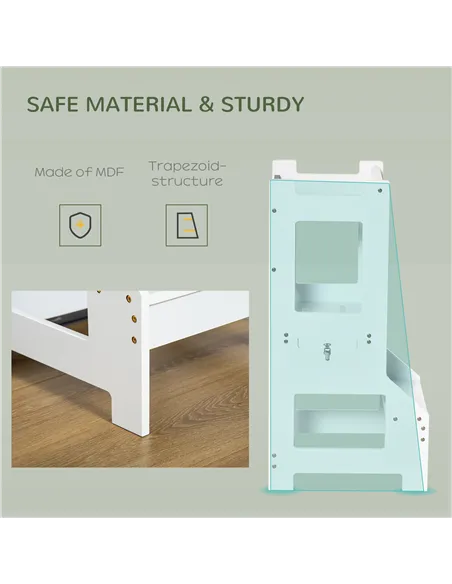 HOMCOM 2 in 1 Kids Kitchen Step Stool with Safety Rail Toddler Steps with Chalkboard for Kitchen Bathroom, White