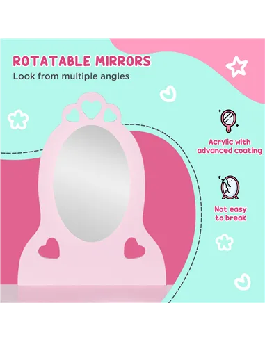 HOMCOM Kids Vanity Table & Stool Girls Dressing Set Make Up Desk Chair Dresser Play Set with Mirror Pink