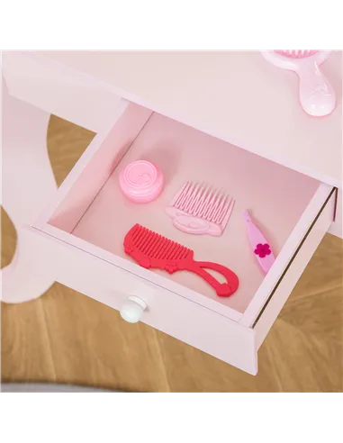 HOMCOM Kids Vanity Table & Stool Girls Dressing Set Make Up Desk Chair Dresser Play Set with Mirror Pink