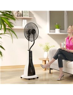 HOMCOM Pedestal Fan with Water Mist Spray, Spray Misting Fan with 75° Oscillation, Remote Control, Tilt Head, 3 Speeds, 3 Modes, 2