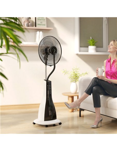 HOMCOM Pedestal Fan with Water Mist Spray, Spray Misting Fan with 75° Oscillation, Remote Control, Tilt Head, 3 Speeds, 3 Modes,
