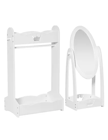 HOMCOM Kids Clothes Rail and Mirror Set 360° Rotation Free Standing Full Length Mirror and Hanging Rack with Storage Shelves Chi