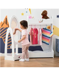 HOMCOM Kids Clothes Rail and Mirror Set 360° Rotation Free Standing Full Length Mirror and Hanging Rack with Storage Shelves Chi 2