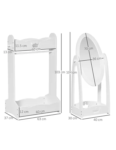 HOMCOM Kids Clothes Rail and Mirror Set 360° Rotation Free Standing Full Length Mirror and Hanging Rack with Storage Shelves Chi