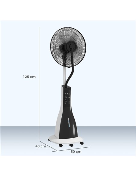 HOMCOM Pedestal Fan with Water Mist Spray, Spray Misting Fan with 75° Oscillation, Remote Control, Tilt Head, 3 Speeds, 3 Modes,