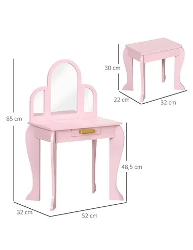 HOMCOM Kids Dressing Table Set, with Mirror and Drawer - Pink