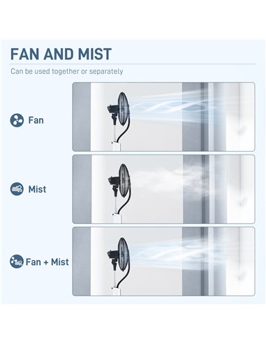 HOMCOM Pedestal Fan with Water Mist Spray, Spray Misting Fan with 75° Oscillation, Remote Control, Tilt Head, 3 Speeds, 3 Modes,