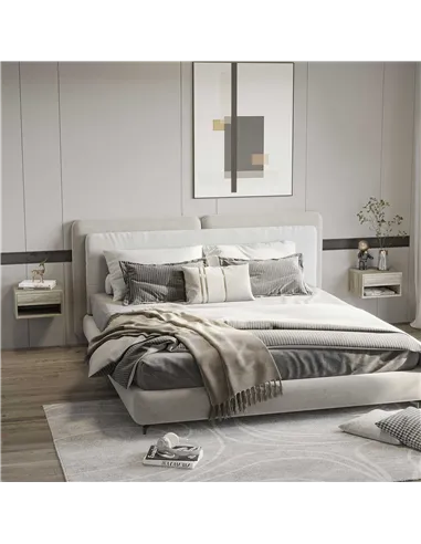 HOMCOM Set of Two Floating Bedside Tables Wall Mounted Nightstands with Drawer and Shelf for Bedroom, Brown Wood-Effect