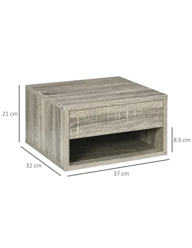 HOMCOM Set of Two Floating Bedside Tables Wall Mounted Nightstands with Drawer and Shelf for Bedroom, Brown Wood-Effect