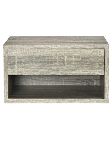 HOMCOM Set of Two Floating Bedside Tables Wall Mounted Nightstands with Drawer and Shelf for Bedroom, Brown Wood-Effect