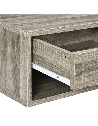 HOMCOM Set of Two Floating Bedside Tables Wall Mounted Nightstands with Drawer and Shelf for Bedroom, Brown Wood-Effect