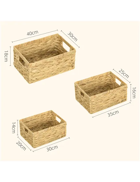HOMCOM Set of Three Water Hyacinth Storage Baskets