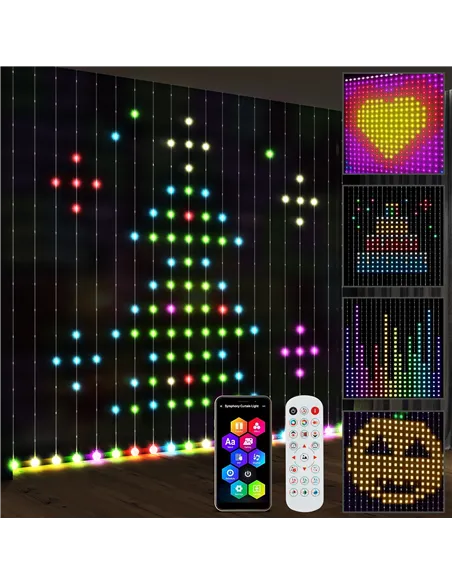 HOMCOM LED Curtain Lights, Smart Curtain Fairy Lights Plug In, Colour Changing Wall Lights with Remote, App, Dynamic DIY Hanging