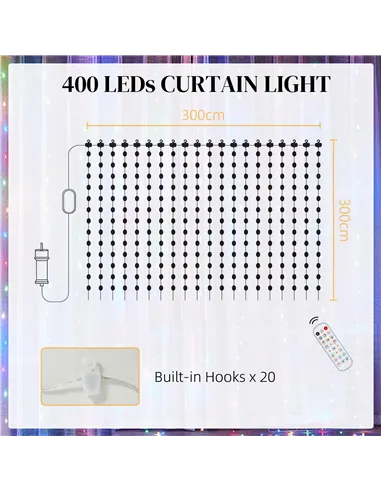HOMCOM LED Curtain Lights, Smart Curtain Fairy Lights Plug In, Colour Changing Wall Lights with Remote, App, Dynamic DIY Hanging