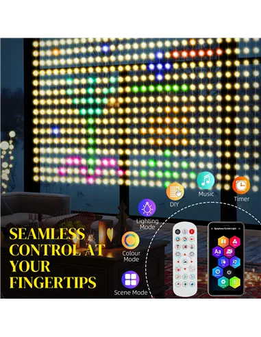 HOMCOM LED Curtain Lights, Smart Curtain Fairy Lights Plug In, Colour Changing Wall Lights with Remote, App, Dynamic DIY Hanging