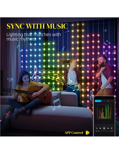 HOMCOM LED Curtain Lights, Smart Curtain Fairy Lights Plug In, Colour Changing Wall Lights with Remote, App, Dynamic DIY Hanging