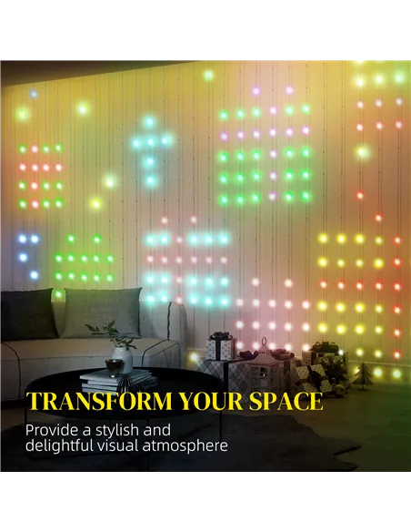 HOMCOM LED Curtain Lights, Smart Curtain Fairy Lights Plug In, Colour Changing Wall Lights with Remote, App, Dynamic DIY Hanging