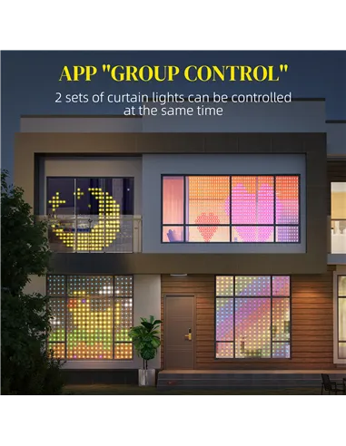 HOMCOM LED Curtain Lights, Smart Curtain Fairy Lights Plug In, Colour Changing Wall Lights with Remote, App, Dynamic DIY Hanging