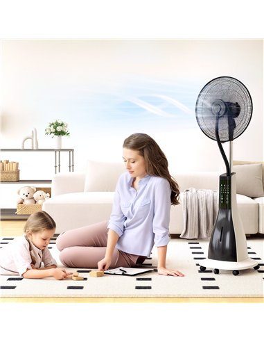 HOMCOM Pedestal Fan with Water Mist Spray, Spray Misting Fan with 75° Oscillation, Remote Control, Tilt Head, 3 Speeds, 3 Modes,
