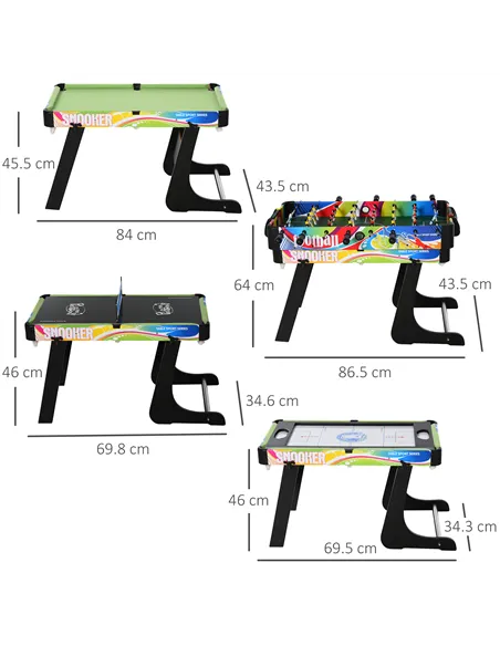 HOMCOM Folding Multi Gaming Table 4 in 1 Hockey, Football Table, Table Tennis, Billiards For Play Fun