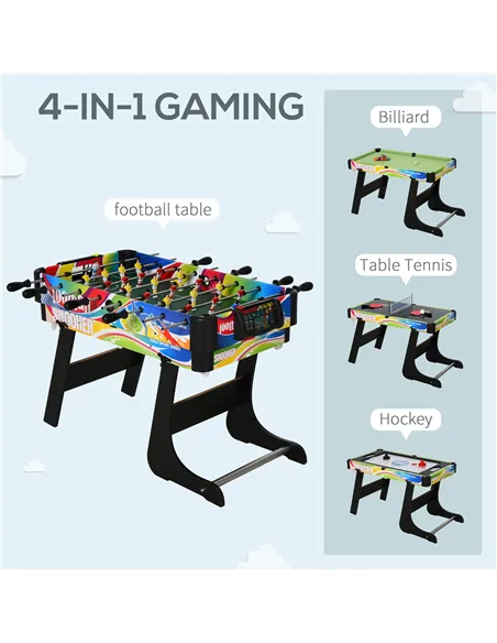 HOMCOM Folding Multi Gaming Table 4 in 1 Hockey, Football Table, Table Tennis, Billiards For Play Fun