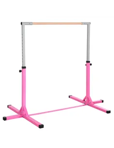 HOMCOM Height Adjustable Gymnastics Horizontal Bar for Kids, Children Junior Kip High Bar Fitness, Pink
