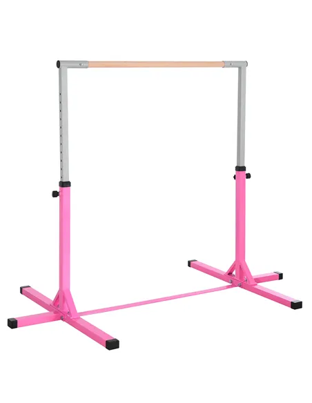 HOMCOM Height Adjustable Gymnastics Horizontal Bar for Kids, Children Junior Kip High Bar Fitness, Pink