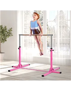 HOMCOM Height Adjustable Gymnastics Horizontal Bar for Kids, Children Junior Kip High Bar Fitness, Pink 2