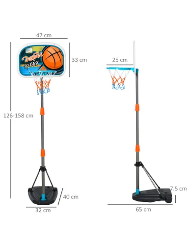 HOMCOM Kids Basketball Hoop and Stand Portable Basketball Stand Set w/ Ball Pump Netting Backboard Adjustable Height from 126 cm