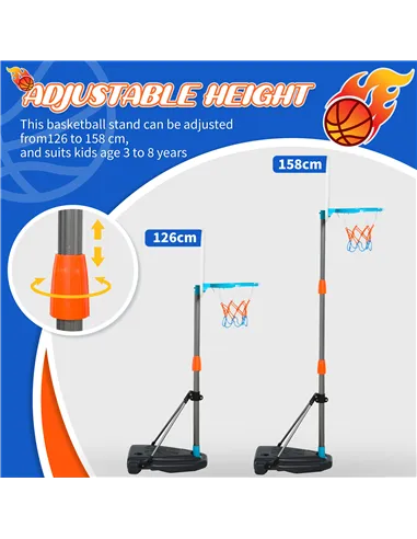HOMCOM Kids Basketball Hoop and Stand Portable Basketball Stand Set w/ Ball Pump Netting Backboard Adjustable Height from 126 cm