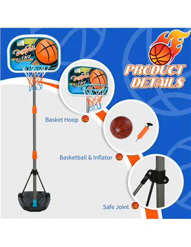 HOMCOM Kids Basketball Hoop and Stand Portable Basketball Stand Set w/ Ball Pump Netting Backboard Adjustable Height from 126 cm