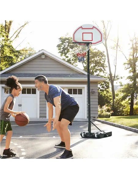 HOMCOM Basketball Hoop Outdoor, Portable Basketball Hoop and Stand with Weighted Base, Portable on Wheels, 1.55-2.1m, for Teens,