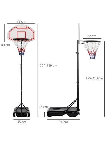 HOMCOM Basketball Hoop Outdoor, Portable Basketball Hoop and Stand with Weighted Base, Portable on Wheels, 1.55-2.1m, for Teens,