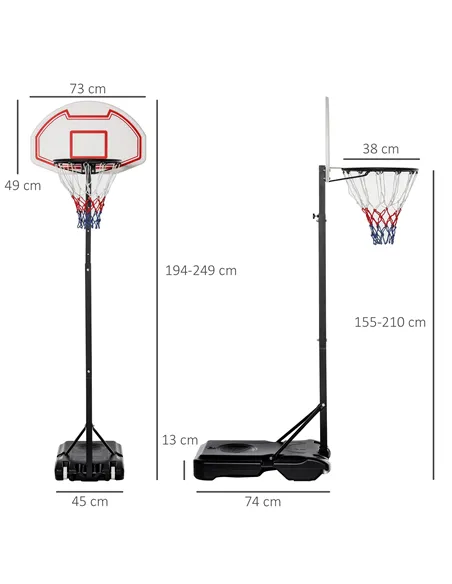 HOMCOM Basketball Hoop Outdoor, Portable Basketball Hoop and Stand with Weighted Base, Portable on Wheels, 1.55-2.1m, for Teens,