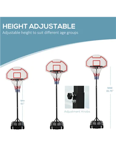HOMCOM Basketball Hoop Outdoor, Portable Basketball Hoop and Stand with Weighted Base, Portable on Wheels, 1.55-2.1m, for Teens,